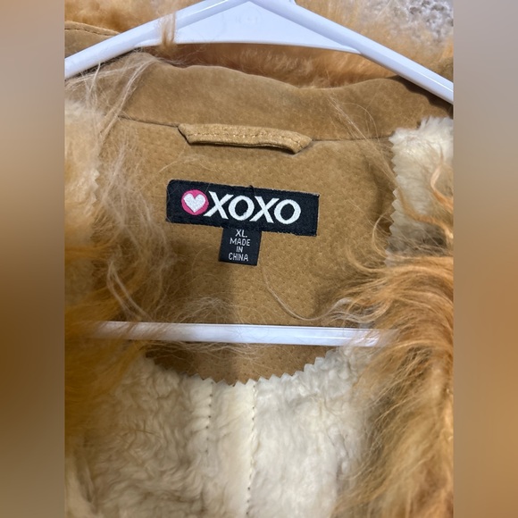 Vintage XOXO Leather Jacket Fur Collar Lined Women's Size XL Tan  Y2K 90s - Picture 5 of 13